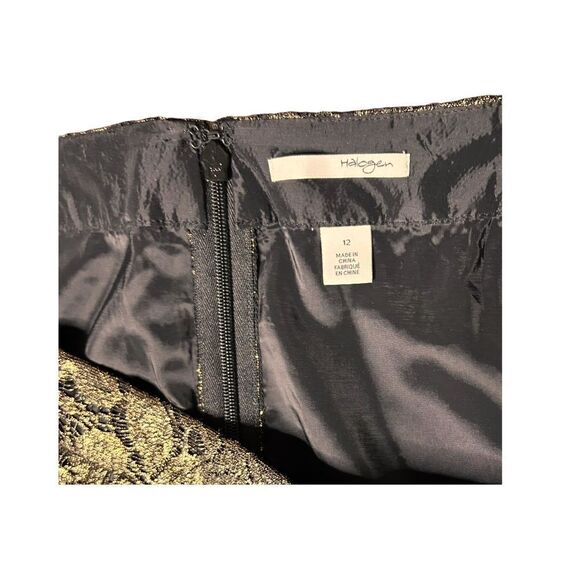 NEW Halogen Pencil Skirt Metallic Gold Black Short Lace Vintage Womens 12 - Picture 5 of 6